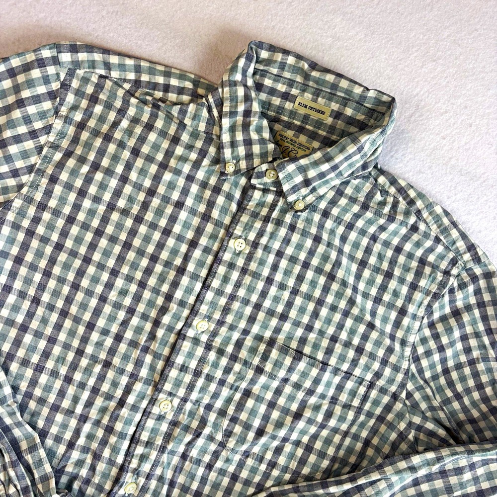 J.Crew Men's Medium Blue White Check Slim Untucked Stretch Button-Down Shirt